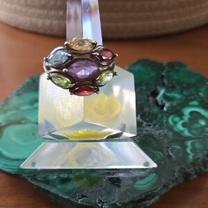 Sterling Silver Ornate Gemstone Cluster Ring.